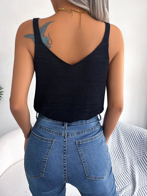 'Raya' Openwork Knit Tank Top - Celes Fashion